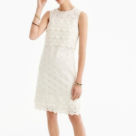 (Tall) NWT J.Crew Ivory Tiered Eyelet Shift Dress - Picture 2 of 8